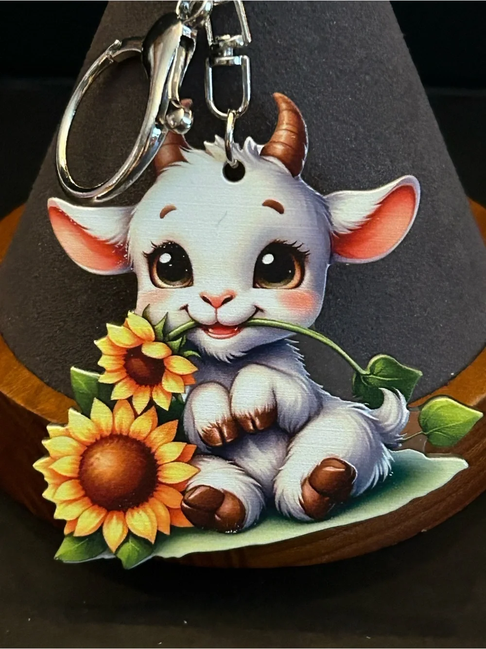 Cute Calf Little Baby Highland Cow w/ Sunflowers 🌻 Acrylic Bag Charm Keychain